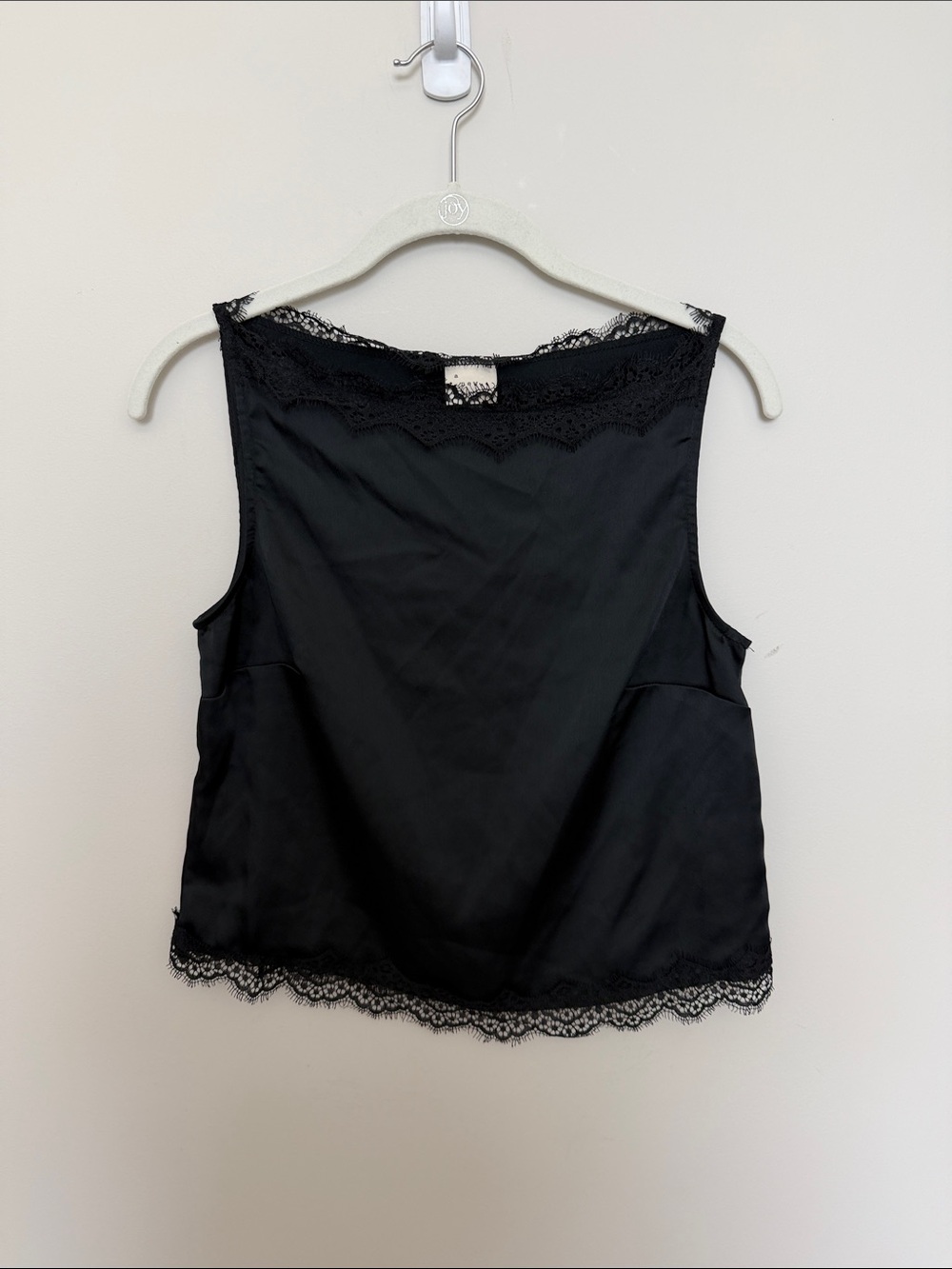 A New Day Black Lace Trim Satin Tank Top - XS